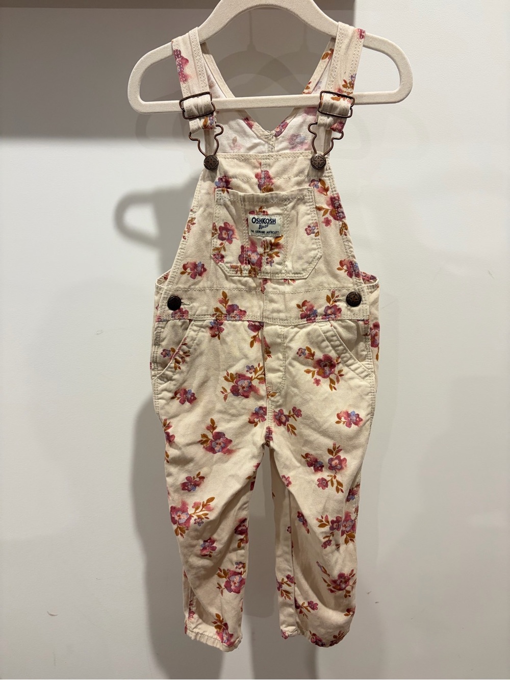 OshKosh Floral Cream Toddler Overalls - 2T